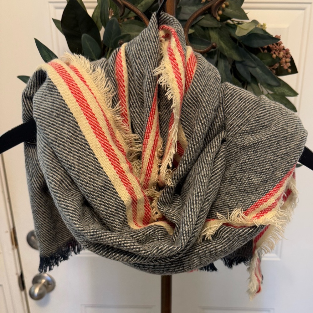 Large Minimalist Stripe Blanket Scarf Shawl Wrap with Fringe OS
